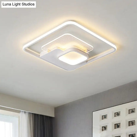 Modern Metallic Square Flush Ceiling Lamp With Led In Black/White & Warm/White 16.5’/20.5’ Wide
