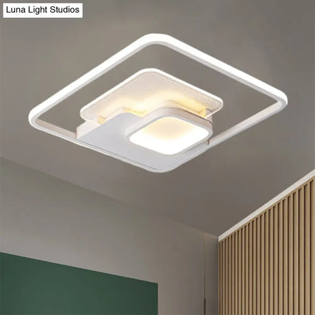 Modern Metallic Square Flush Ceiling Lamp With Led In Black/White & Warm/White 16.5’/20.5’ Wide