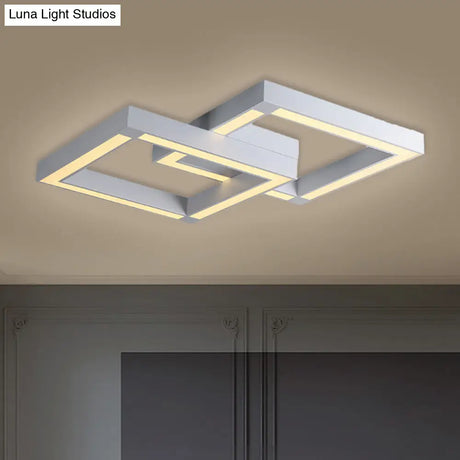 Modern Metallic Square Flush Mount Led Ceiling Light In Black/White 19.5’/25.5’ Wide