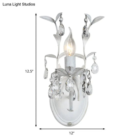 Modern Metallic Wall Light Fixture: Bare Bulb 1/2-Light Sconce With Crystal And Leaf Decoration