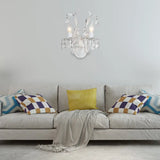 Modern Metallic Wall Light Fixture: Bare Bulb 1/2-Light Sconce With Crystal And Leaf Decoration