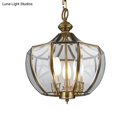 Modern Milk Glass Chandelier With 3-Bulb Pendant Lighting & Brass Finish