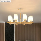Modern Milk Glass Chandelier With Wood Suspension For Living Room Lighting