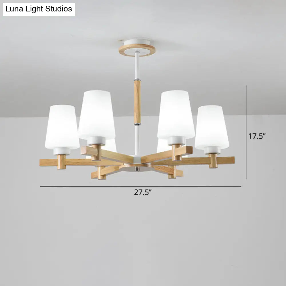 Modern Wood Chandelier: Milk Glass Tapered Suspension Light For Living Room