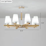 Modern Milk Glass Chandelier With Wood Suspension For Living Room Lighting