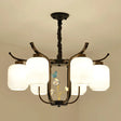 Modern Milk Glass Cylinder Chandelier Pendant Light For Living Room 6 / Black