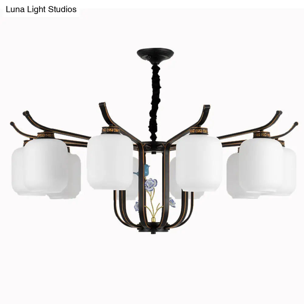 Modern Milk Glass Cylinder Chandelier Pendant Light For Living Room