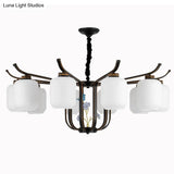 Modern Milk Glass Cylinder Chandelier Pendant Light For Living Room