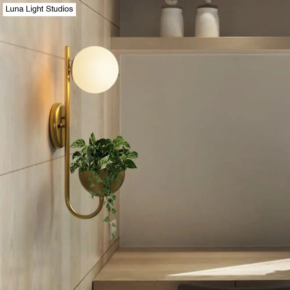 Modern Milk Glass Wall Sconce With Storage Bowl For Ball Study Room Reading