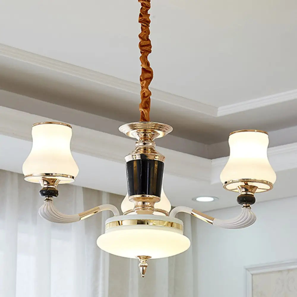 Modern Milky Glass Flared Pendulum Chandelier for Dining Room Lighting 3 / White