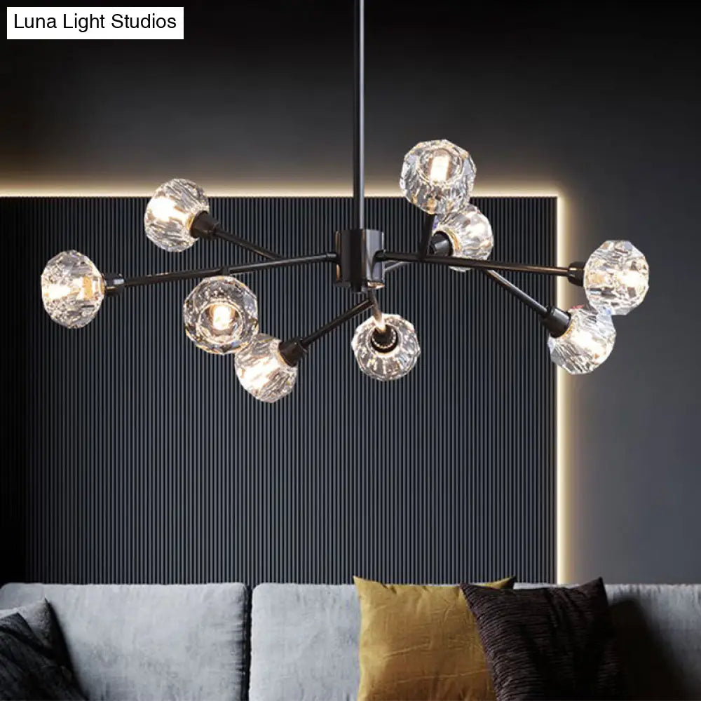 Modern Mini Globe Crystal Chandelier - Black Finish Pendant Light For Living Room