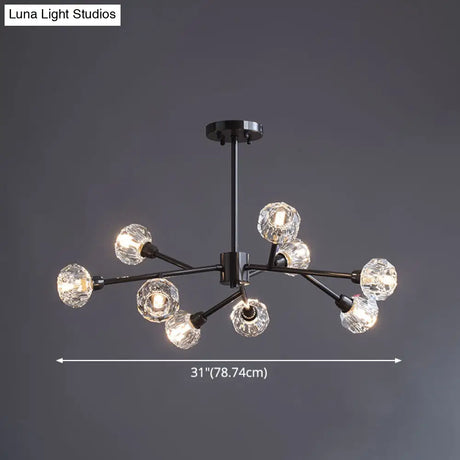 Modern Mini Globe Crystal Chandelier - Black Finish Pendant Light For Living Room