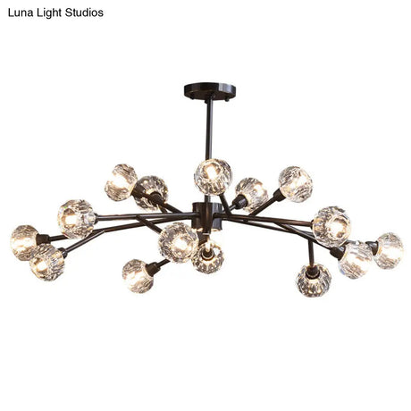 Modern Mini Globe Crystal Chandelier - Black Finish Pendant Light For Living Room