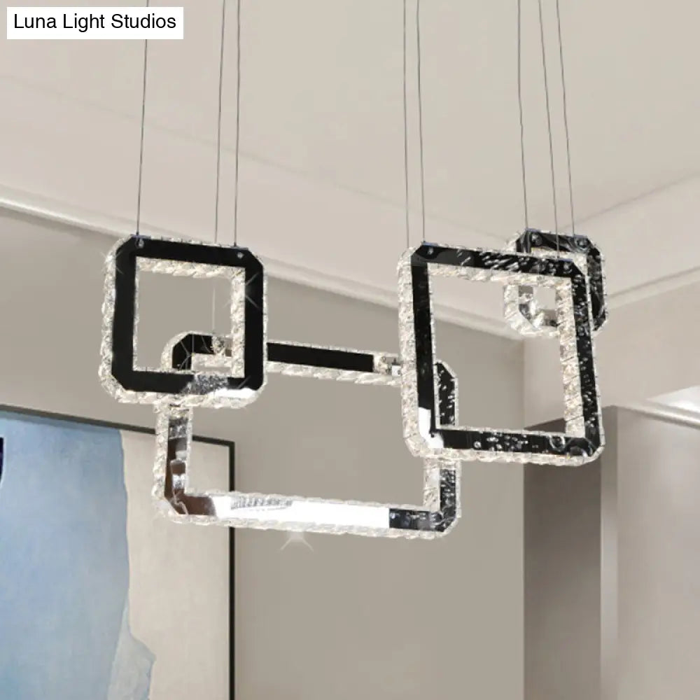 Modern Minimalist Led Black Crystal Pendant Light - Square Cluster Hanging Lamp For Living Room