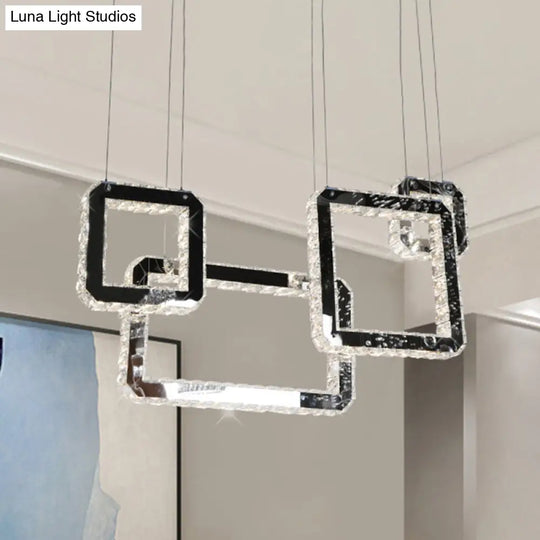 Modern Minimalist Led Black Crystal Pendant Light - Square Cluster Hanging Lamp For Living Room