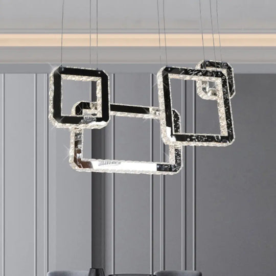 Modern Minimalist Led Black Crystal Pendant Light - Square Cluster Hanging Lamp For Living Room