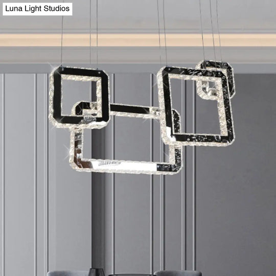 Minimalist Led Black Crystal Cluster Pendant Light - Stylish Hanging Lamp For Living Room