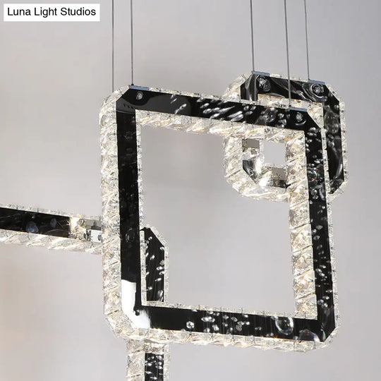 Minimalist Led Black Crystal Cluster Pendant Light - Stylish Hanging Lamp For Living Room