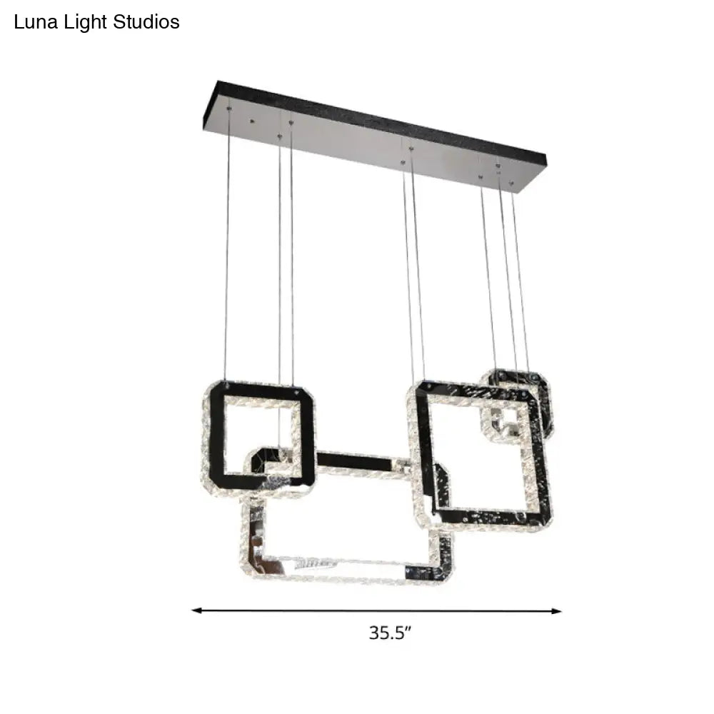Minimalist Led Black Crystal Cluster Pendant Light - Stylish Hanging Lamp For Living Room