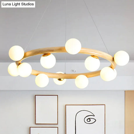 Modern Minimalist Natural Wood Round Chandelier - Stylish Light Fixture For Living Room Ceiling