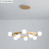 Modern Minimalist Natural Wood Round Chandelier - Stylish Light Fixture For Living Room Ceiling