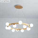 Modern Minimalist Natural Wood Round Chandelier - Stylish Light Fixture For Living Room Ceiling