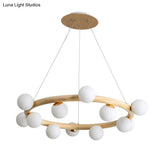 Modern Minimalist Natural Wood Round Chandelier - Stylish Light Fixture For Living Room Ceiling