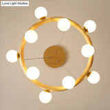 Modern Minimalist Natural Wood Round Chandelier - Stylish Light Fixture For Living Room Ceiling