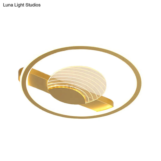 Modern Minimalistic Ceiling Lamp: Metallic Circle And Line Design Led Flush Mount Fixture For