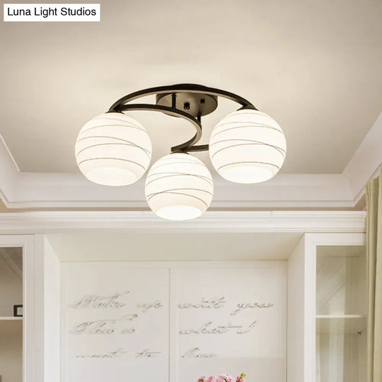 Modern Moon Frame Iron Semi Mount Black Flush Lamp With White Glass Shade - 3/6 Light Option 3 /