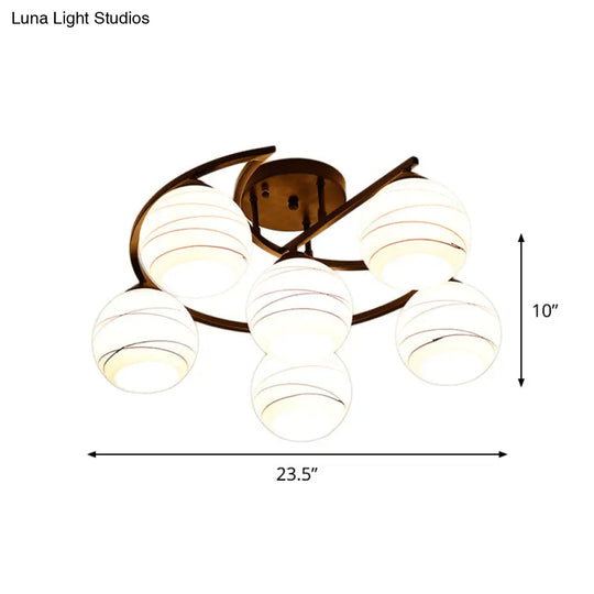 Modern Moon Frame Iron Semi Mount Black Flush Lamp With White Glass Shade - 3/6 Light Option