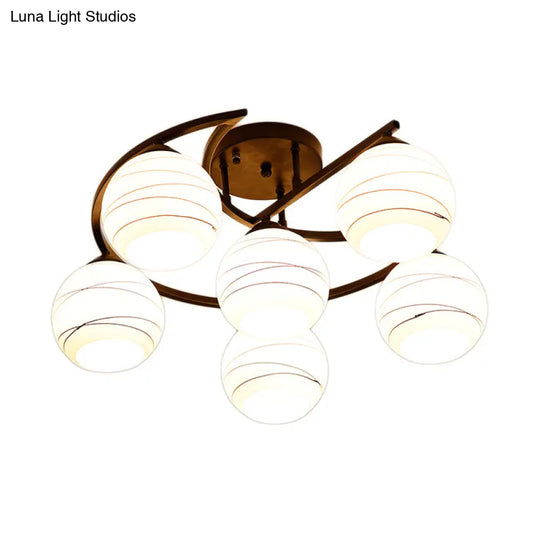 Modern Moon Frame Iron Semi Mount Black Flush Lamp With White Glass Shade - 3/6 Light Option