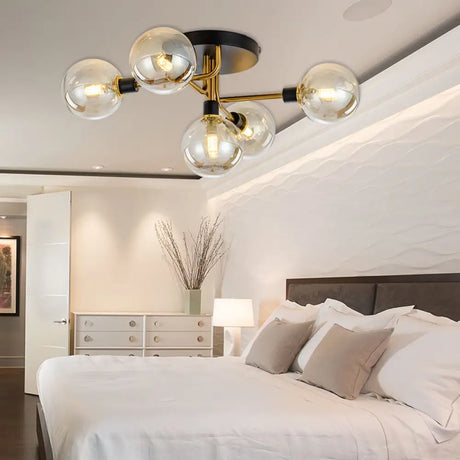 Modern Multi - Head Ceiling Lamp With Glass Metal Sphere Shade For Hotels 5 / Amber