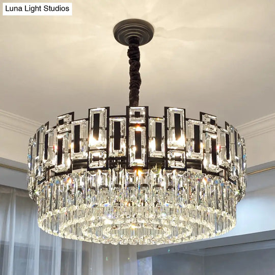 Modern K9 Crystal Pendant Chandelier - Multi-Layer Round Design For Living Room Black / 23.5