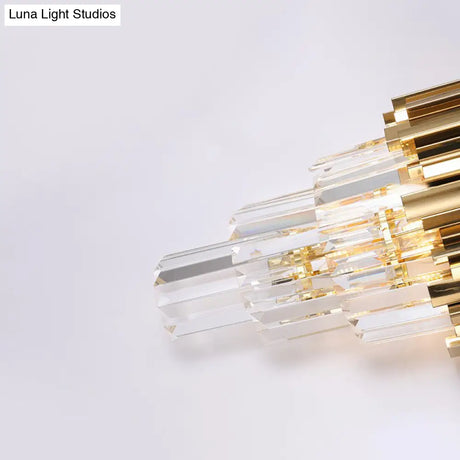 Modern Multi Layer Metal And Crystal Prisms Wall Lamp - 2/3 Bulbs Brass Finish