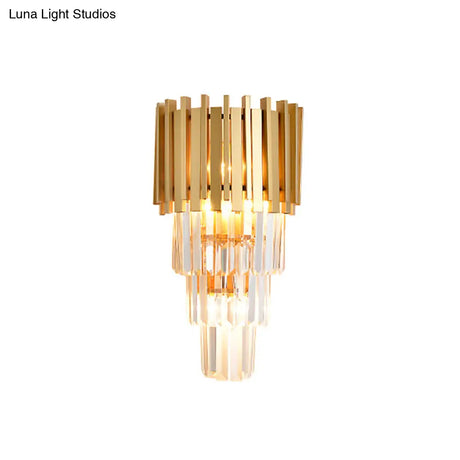 Modern Multi Tier Wall Lamp With Crystal Prism Metal 4-Head Light Fixture For Dining Room