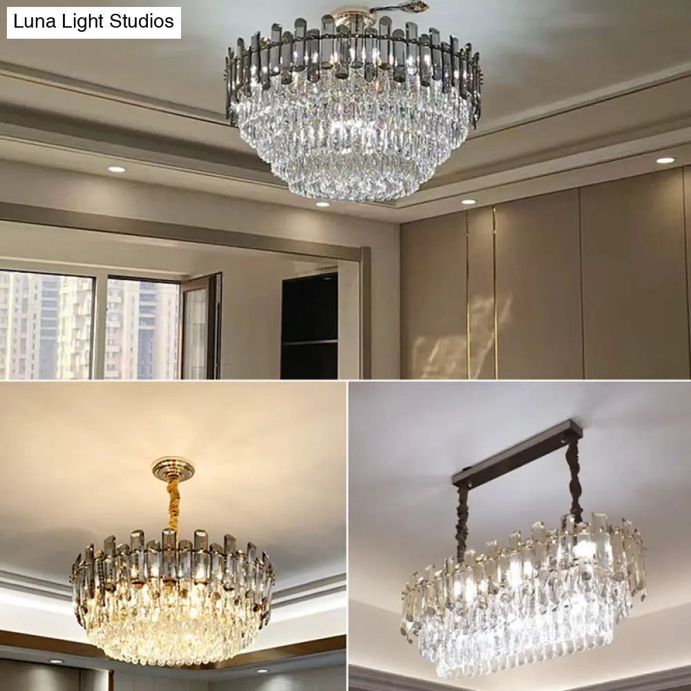 Modern Multi-Tiered Living Room Chandelier With K9 Crystal Simplicity - Clear Pendant Light Fixture