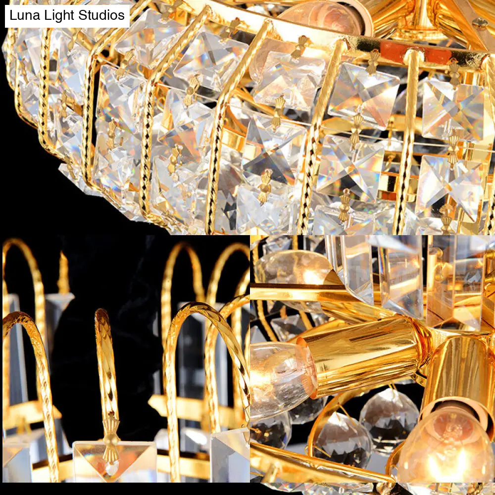 Modern Mushroom Chandelier - Faceted Crystal Gold Finish 6-Light Ceiling Light For Lobby Bar