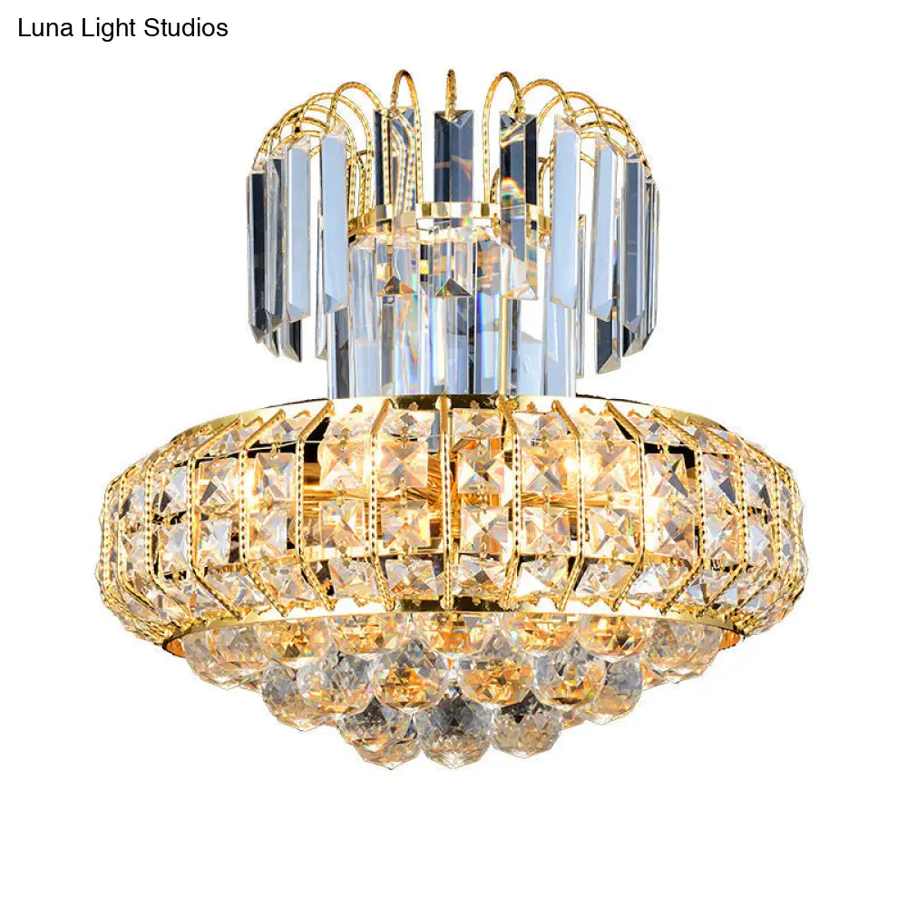 Modern Mushroom Chandelier With Faceted Crystals - 6 Lights Gold Finish Perfect For Lobby Bar