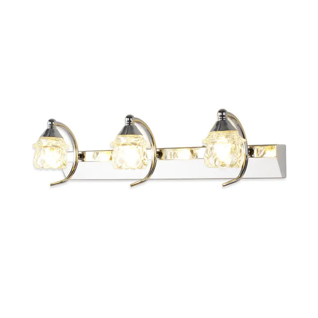 Modern Mushroom Vanity Mirror Light - Clear Crystal 3-Light Bathroom Wall Lamp In Silver With Curved
