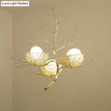 Modern Nest Pendant Light In Beige Aluminum - 3 Heads Chandelier Fixture For Dining Room