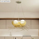 Modern Nest Pendant Light In Beige Aluminum - 3 Heads Chandelier Fixture For Dining Room
