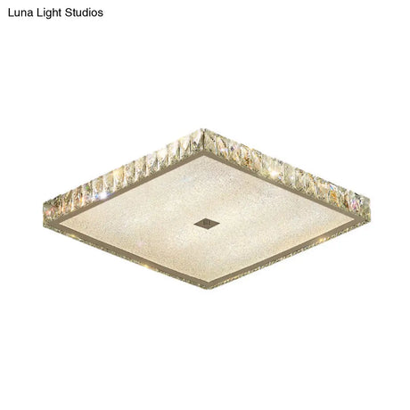 Modern Nickel Flush Mounted Led Lamp With Squared Crystal Facets For Bedroom Lighting