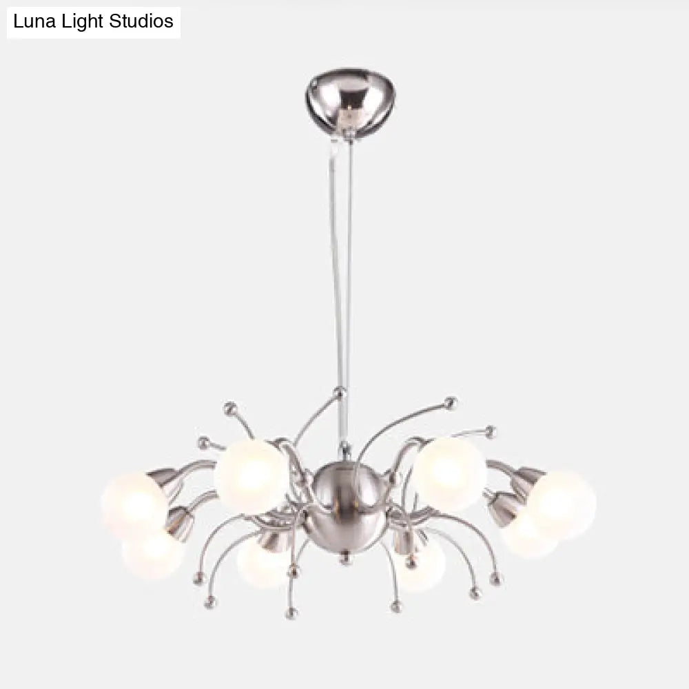 Modern Nickel Led Dining Room Chandelier With Globe White Glass Shade - 6/8 Lights Hanging Ceiling