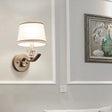 Modern Nickle Finish Wall Sconce Light With Conic Fabric Shade - Ideal For Hallway Nickel
