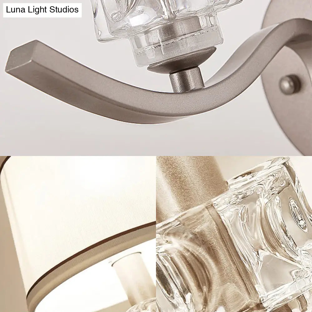Modern Nickle Finish Wall Sconce Light With Conic Fabric Shade - Ideal For Hallway