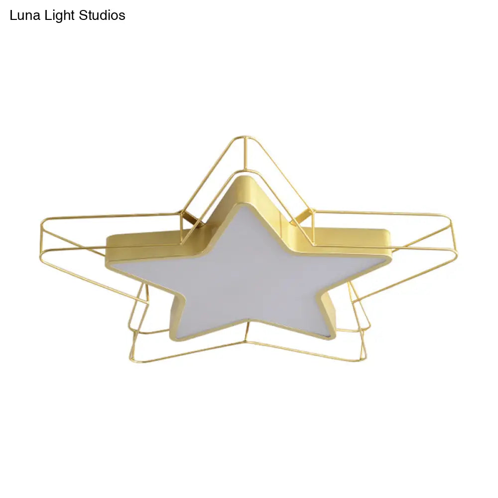 Modern Nordic 5-Point Star Led Flush Mount Ceiling Light - 24.5’/28’ Wide Black/Gold Finish For
