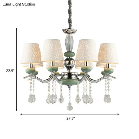 Modern Nordic Cone Pendant Lamp With 8 Lights And Crystal Drop - Green Bedroom Chandelier