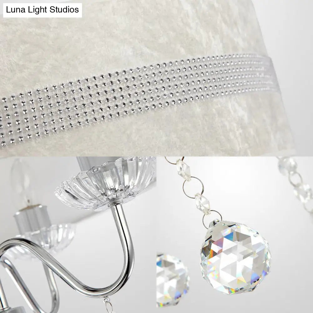 Modern Nordic Drum Fabric Chandelier Light With Crystal Drop For Bedroom - Chrome Finish