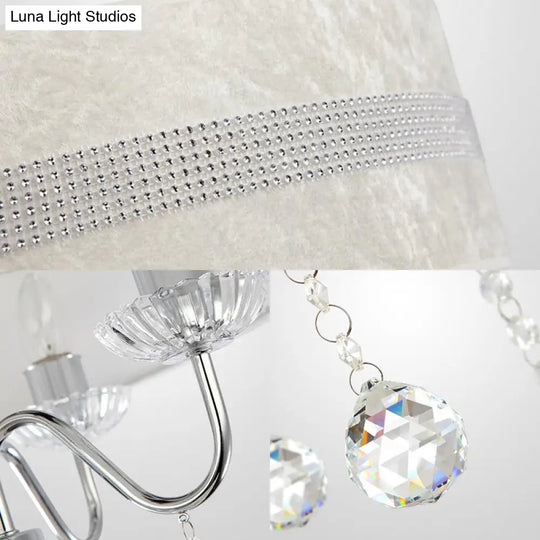 Modern Nordic Drum Fabric Chandelier Light With Crystal Drop For Bedroom - Chrome Finish